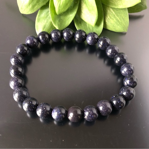 Blue Sandstone 8mm Natural Stone Beads Stretchable Bracelet - Picture 4 of 4